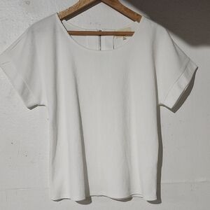 Melloday Anthropologie Women's White Textured Scoop Neck‎ Top Size Small.